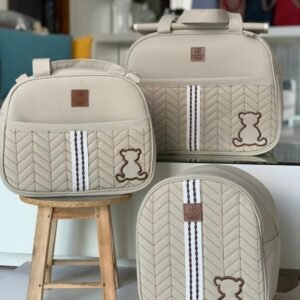 Kit Bolsas Maternidade Luxo Matelassê Chevron Ursinho Fashion Baby – Bege