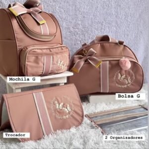 Kit Maternidade Premium 5 Peças: Bolsa G, Mochila 2 em 1, Térmico e Impermeável